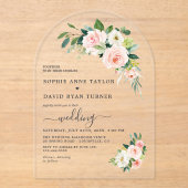 Moderne Wasserfarbe Rosa Blume Hochzeit Acryleinladungen (Vorderseite)