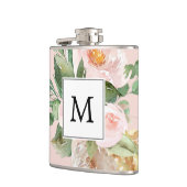 Moderne Wasserfarbe Rosa Blumen Monogrammiert Flachmann (Links)