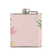 Moderne Wasserfarbe Rosa Blumen Monogrammiert Flachmann (Rückseite)