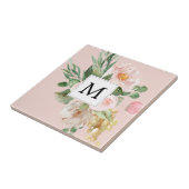 Moderne Wasserfarbe Rosa Blumen Monogrammiert Fliese (Seite)