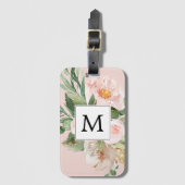 Moderne Wasserfarbe Rosa Blumen Monogrammiert Gepäckanhänger (Vorderseite Vertikal)