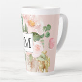 Moderne Wasserfarbe Rosa Blumen Monogrammiert Milchtasse (Rechte Ecke)