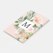 Moderne Wasserfarbe Rosa Blumen Monogrammiert Post-it Klebezettel (angewinkelt)