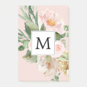 Moderne Wasserfarbe Rosa Blumen Monogrammiert Post-it Klebezettel (Vorderseite)