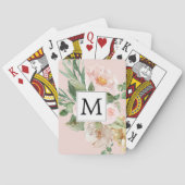 Moderne Wasserfarbe Rosa Blumen Monogrammiert Spielkarten (Rückseite)