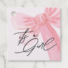 Moderne Wasserfarbe Rosa Bow "It's a girl" Geschenkanhänger