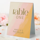 Moderne Wasserfarbe Rosa Gelbe Bat Mitzvah Editabl Tischaufsteller<br><div class="desc">Modernes Boho Wasserfarbe Rosa Gelbes Bat Mitzvah Editable Table Zelt Sign</div>