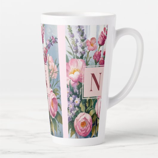 Moderne Wasserfarbe rosa Lavendelblüten Milchtasse (Rechts)