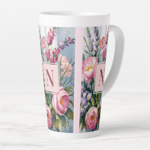 Moderne Wasserfarbe rosa Lavendelblüten  Milchtasse