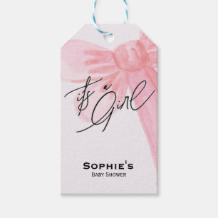 Moderne Wasserfarbe Rosa Schleife Es ist ein Mädch Geschenkanhänger