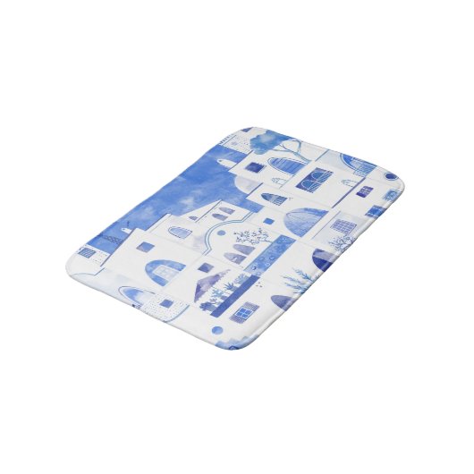 Moderne Wasserfarbe Santorini Griechische Insel Badematte (Schrägansicht)