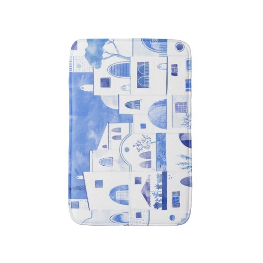 Moderne Wasserfarbe Santorini Griechische Insel Badematte (Vorderseite Vertikal)