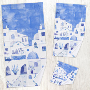 Moderne Wasserfarbe Santorini Griechische Insel Badhandtuch Set