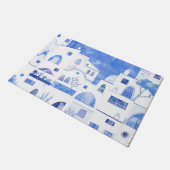 Moderne Wasserfarbe Santorini Griechische Insel Fußmatte (Schrägansicht)