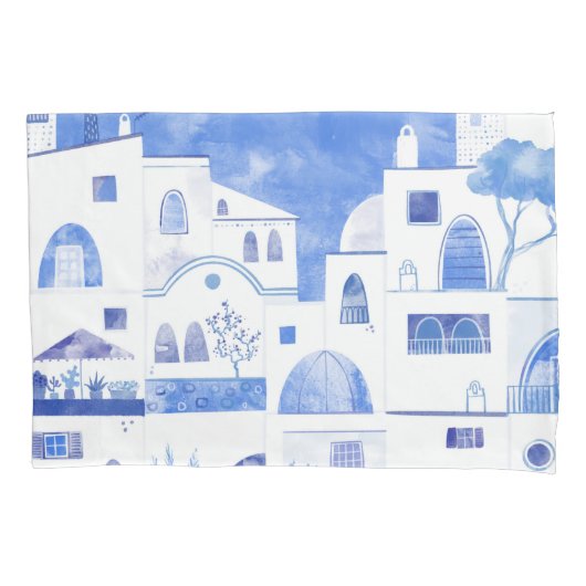 Moderne Wasserfarbe Santorini Griechische Insel Kissenbezug (Vorderseite-Links)