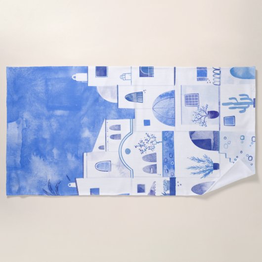 Moderne Wasserfarbe Santorini Griechische Insel Strandtuch (Vorderseite)