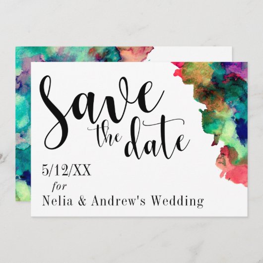 Moderne Wasserfarbe Save the Date (Vorne/Hinten)