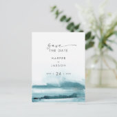 Moderne Wasserfarbe | SAVE THE DATE AQUAMARIN Einladungspostkarte (Stehend Vorderseite)