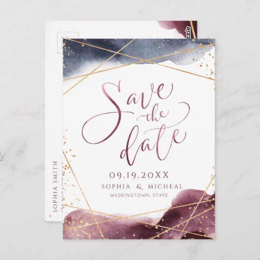 Moderne Wasserfarbe Save the Date geometrisch Postkarte (Vorne/Hinten)