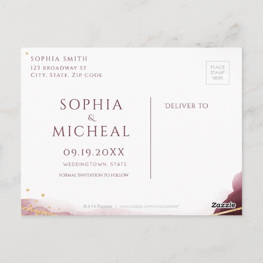 Moderne Wasserfarbe Save the Date geometrisch Postkarte (Rückseite)