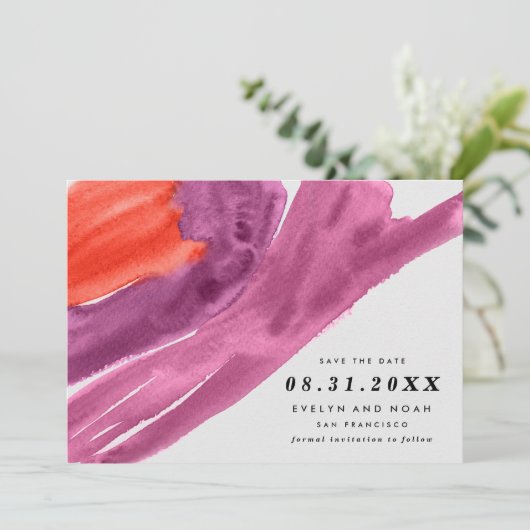 Moderne Wasserfarbe Save the Date Lila (Stehend Vorderseite)