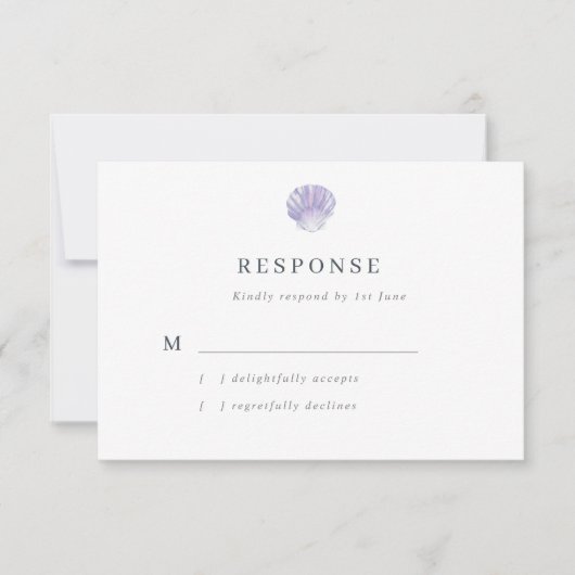 Moderne Wasserfarbe Seashell Lila Hochzeit RSVP Karte (Vorderseite)