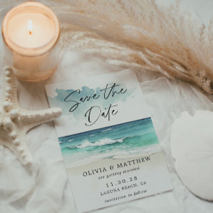 Moderne Wasserfarbe-Skript-Ozean-Strand-QR-Code Save The Date