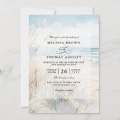 Moderne Wasserfarbe-Strand-QR-Code-Hochzeit am Mee Einladung (Vorderseite)