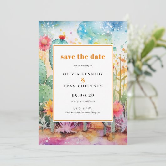 Moderne Wasserfarbe Südwestwüste Save the Date Einladung (Stehend Vorderseite)