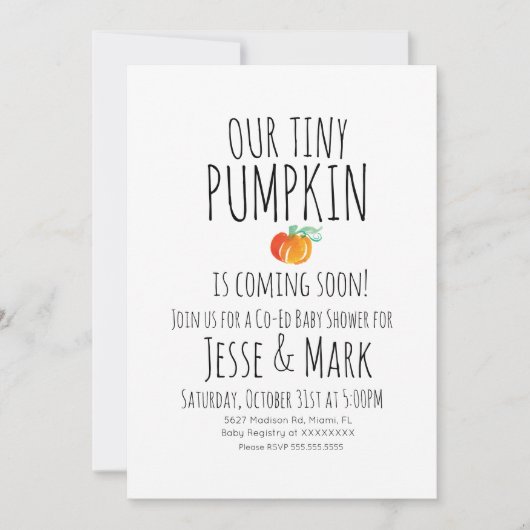 Moderne Wasserfarbe Tiny Pumpkins Kinderdusche Einladung (Vorderseite)