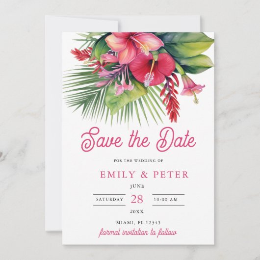 Moderne Wasserfarbe tropisch botanisch Save the Da Einladung (Vorderseite)