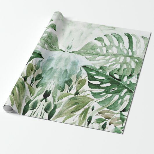 Moderne Wasserfarbe Tropische Monstera Blätter Par Geschenkpapier (Ungerollt)
