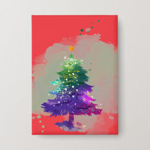 Moderne Wasserfarbe Weihnachten farbenfroher Tanne Button