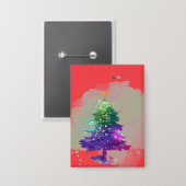 Moderne Wasserfarbe Weihnachten farbenfroher Tanne Button (Vorderseite/Rückseite)