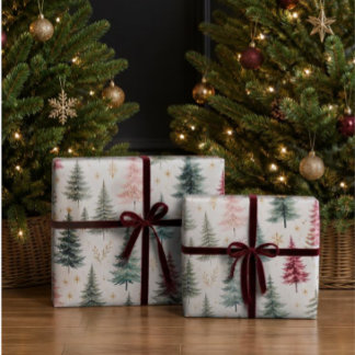 Moderne Wasserfarbe-Weihnachtsbäume Grüne Feiertag Geschenkpapier