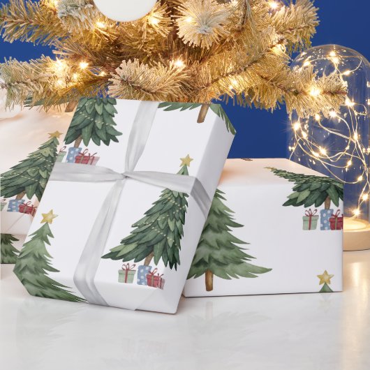 Moderne Wasserfarbe Winter Grüne Bäume Weihnachten Geschenkpapier (Feiertage)
