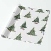 Moderne Wasserfarbe Winter Grüne Bäume Weihnachten Geschenkpapier (Ungerollt)
