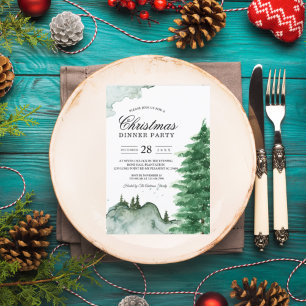Moderne Wasserfarbe Winter Natur Grüne Bäume Einla Einladung