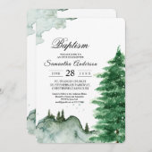 Moderne Wasserfarbe Winter Natur Grüne Bäume Invit Einladung (Vorne/Hinten)