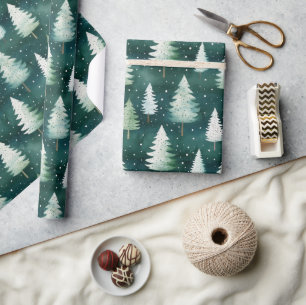 Moderne Wasserfarbe Winter Pine Grün Baum Weihnach Geschenkpapier