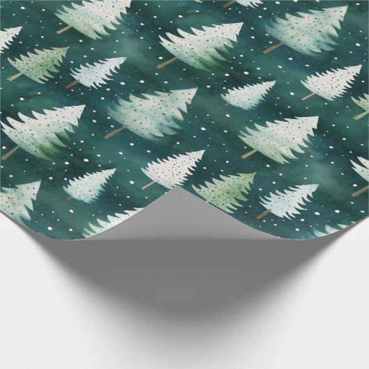 Moderne Wasserfarbe Winter Pine Grün Baum Weihnach Geschenkpapier (Ecke)