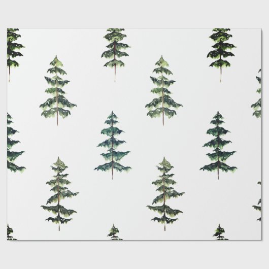 Moderne Wasserfarbe Winter Pine Grün Baum Weihnach Geschenkpapier (Flach)
