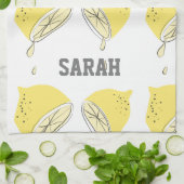 Moderne Wasserfarbe Zitronengelbe Fruchtzitrus Geschirrtuch (Gefaltet)