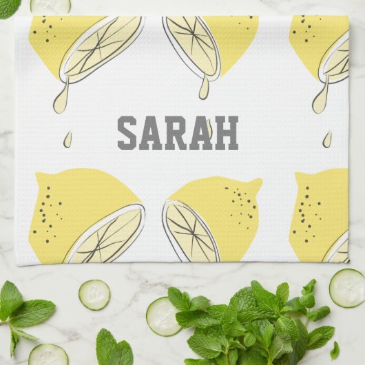 Moderne Wasserfarbe Zitronengelbe Fruchtzitrus Geschirrtuch (Gefaltet)