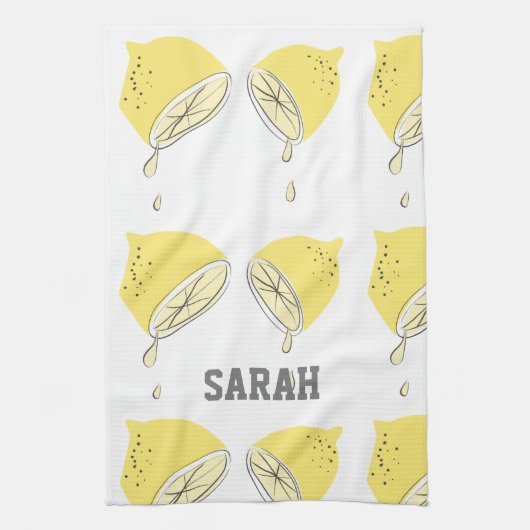 Moderne Wasserfarbe Zitronengelbe Fruchtzitrus Geschirrtuch (Vertikal)