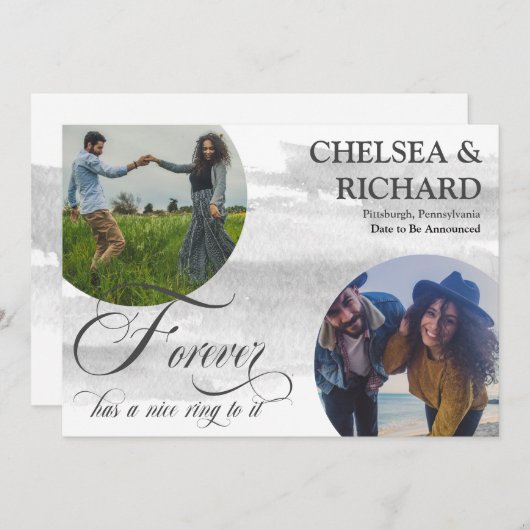 Moderne Wasserfarbe Zwei Foto Verlobung und Ankündigung (Vorne/Hinten)