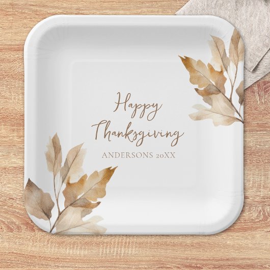 Moderne Wasserfarben-Blatt Thanksgiving Pappteller