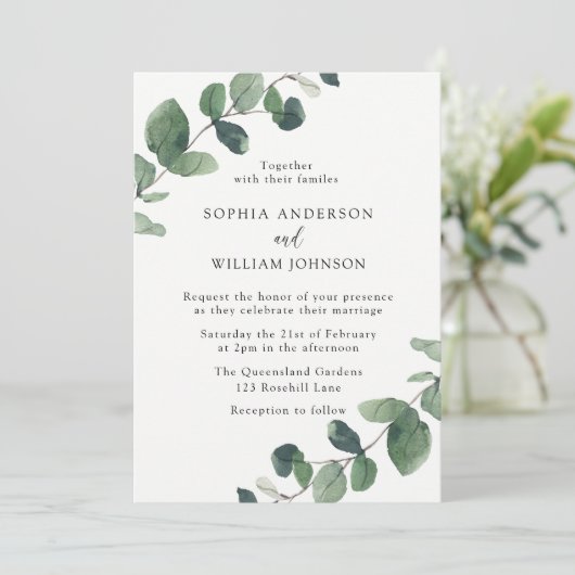 Moderne Wasserfarben-Blätter Frühjahrssehen Einladung (Stehend Vorderseite)