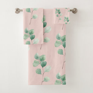 Moderne Wasserfarben-Blätter-Muster  Badhandtuch Set