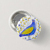 Moderne Wasserfarben Blau und Gelb Vogel Kunst Button (Vorne & Hinten)